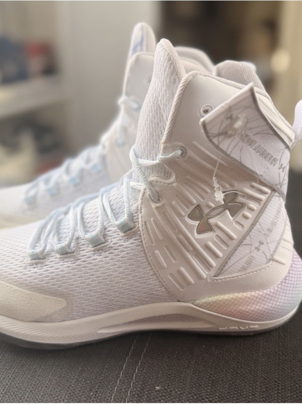 Under Armour White Lace-Up Athletic Sneakers with Iridescent Accents